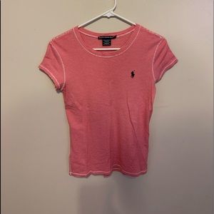 Red and white striped polo